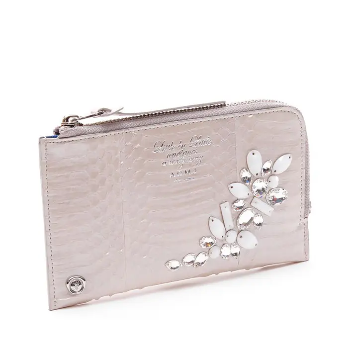 ADMJ エーディーエムジェイ スネークレザー クリスタル付 長財布 W,PEARL