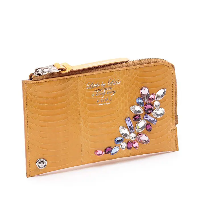 ADMJ エーディーエムジェイ スネークレザー クリスタル付 長財布 YELLOW
