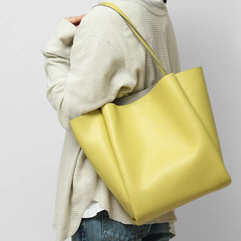 MUZICA VITA ムジカヴィータ イタリアンレザー ３部屋 トートバッグ イエロー