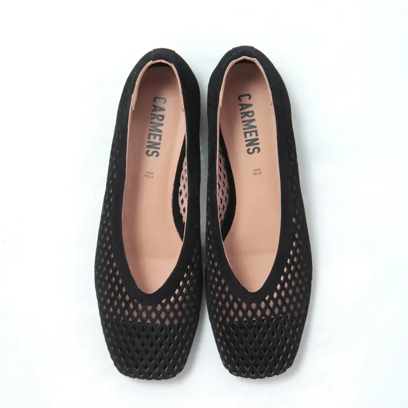 CARMENS カルメンズ MAYA PLAIN スエード メッシュ フラットシューズ BLACK