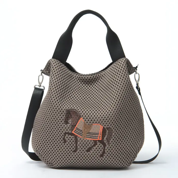 CHARUER シャルエ アニマル刺繍 メッシュ 2way トートバッグ ホース/グレーベージュ