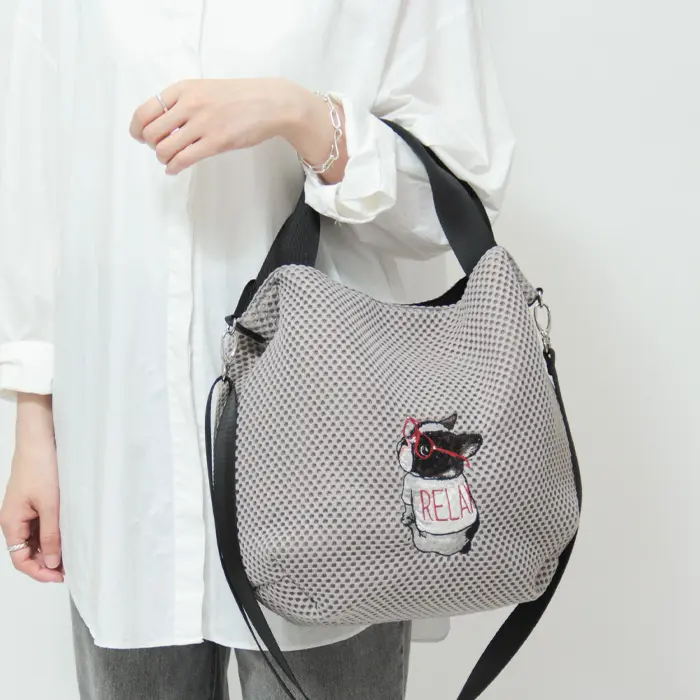 CHARUER シャルエ アニマル刺繍 メッシュ 2way トートバッグ