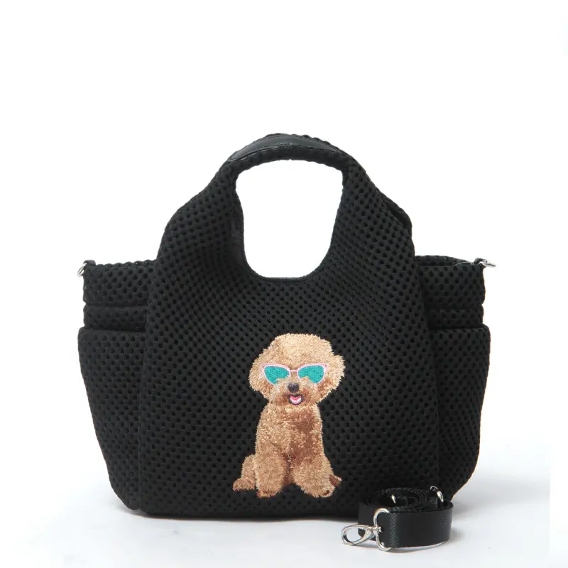 CHARUER シャルエ アニマル刺繍 メッシュ 2way トートバッグ プードル/ブラック