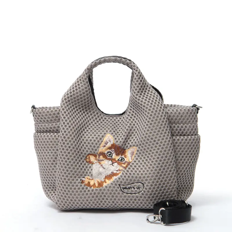 CHARUER シャルエ アニマル刺繍 メッシュ 2way トートバッグ キャット/グレー