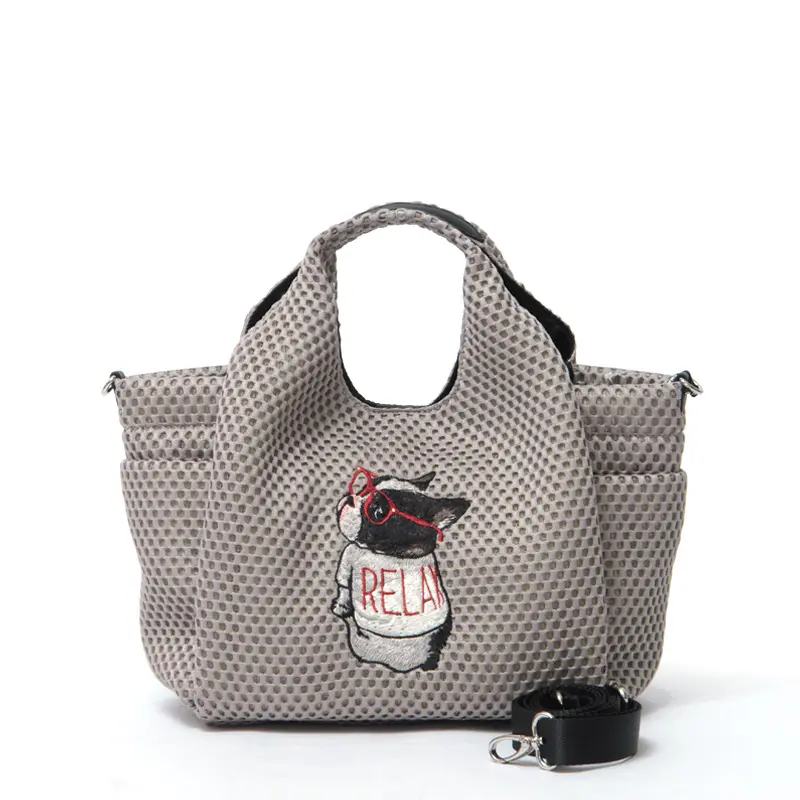 CHARUER シャルエ アニマル刺繍 メッシュ 2way トートバッグ ボストンテリア/グレー