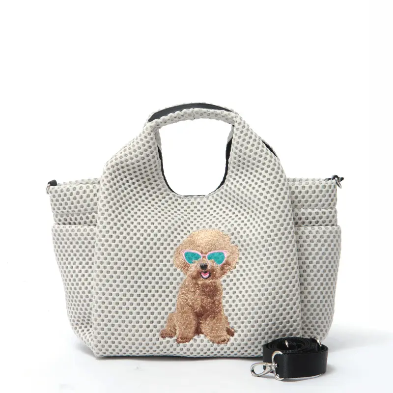 CHARUER シャルエ アニマル刺繍 メッシュ 2way トートバッグ プードル/ライトグレー
