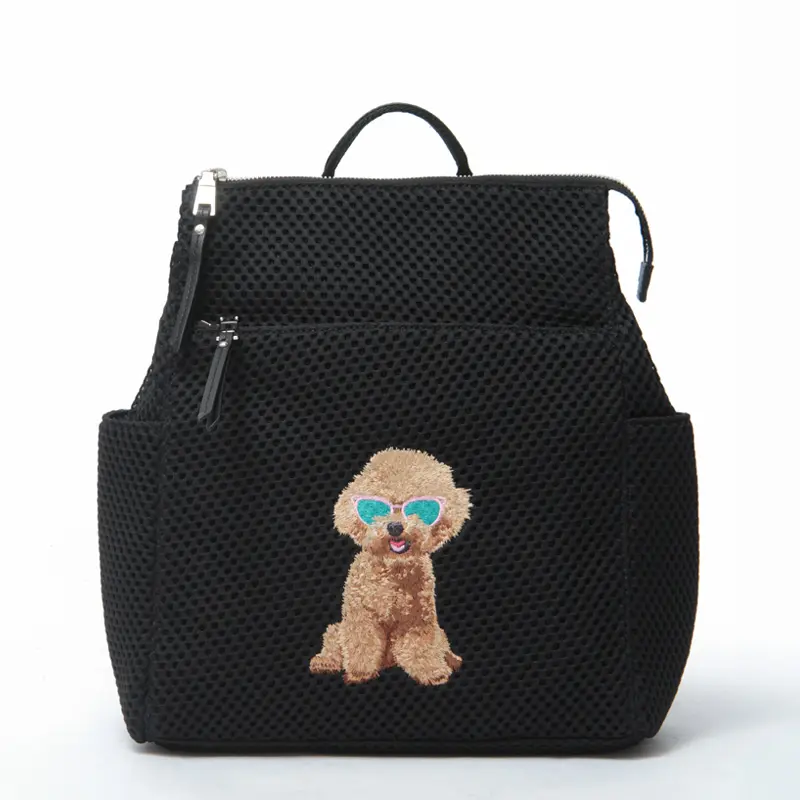 CHARUER シャルエ アニマル刺繍 メッシュ リュック プードル/ブラック