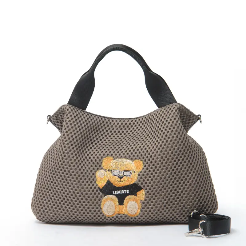 CHARUER シャルエ アニマル刺繍 メッシュ 2way トートバッグ テディベア/グレーベージュ