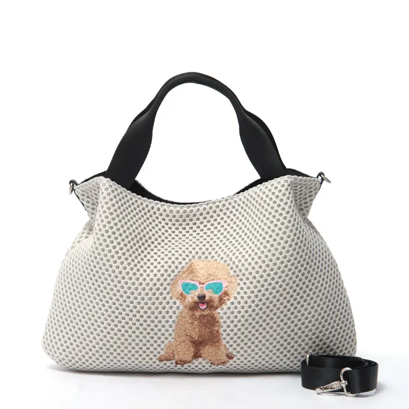 CHARUER シャルエ アニマル刺繍 メッシュ 2way トートバッグ プードル/ライトグレー