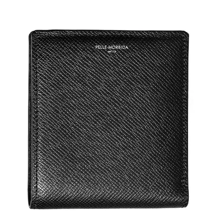 PELLE MORBIDA ペッレモルビダ Barca 型押し牛革 コンパクトウォレット ブラック