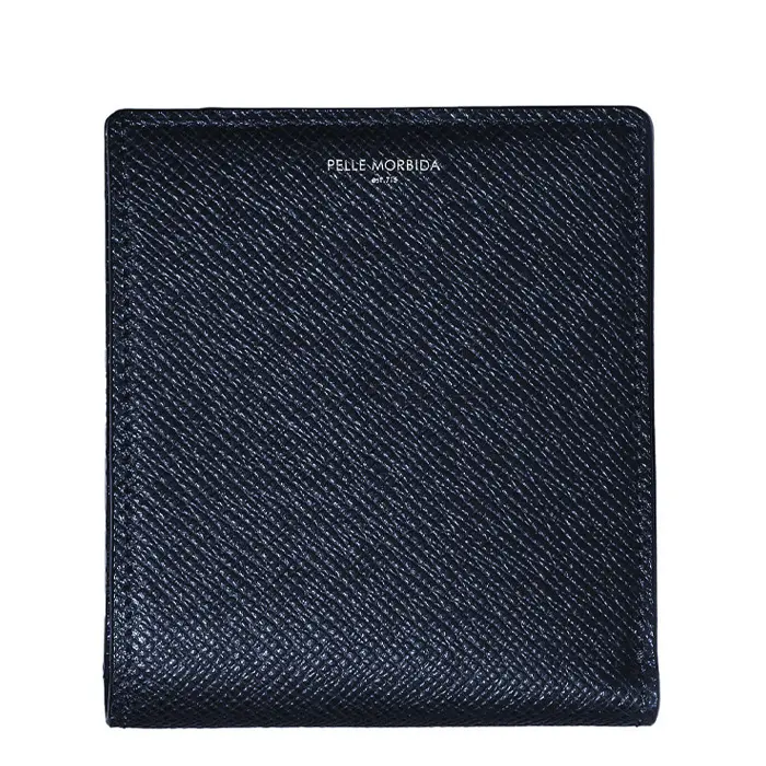 PELLE MORBIDA ペッレモルビダ Barca 型押し牛革 コンパクトウォレット ネイビー