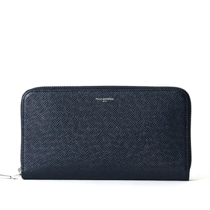 PELLE MORBIDA ペッレモルビダ Barca レザー ラウンドファスナー 長財布 ネイビー