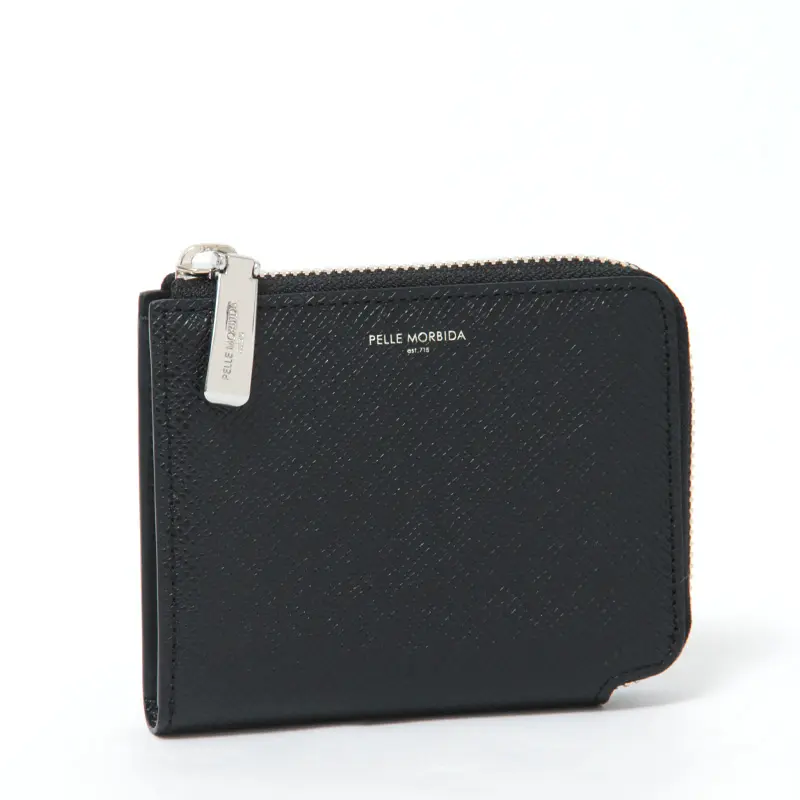 PELLE MORBIDA ペッレモルビダ BARCA L字ファスナー 二つ折り財布 ブラック