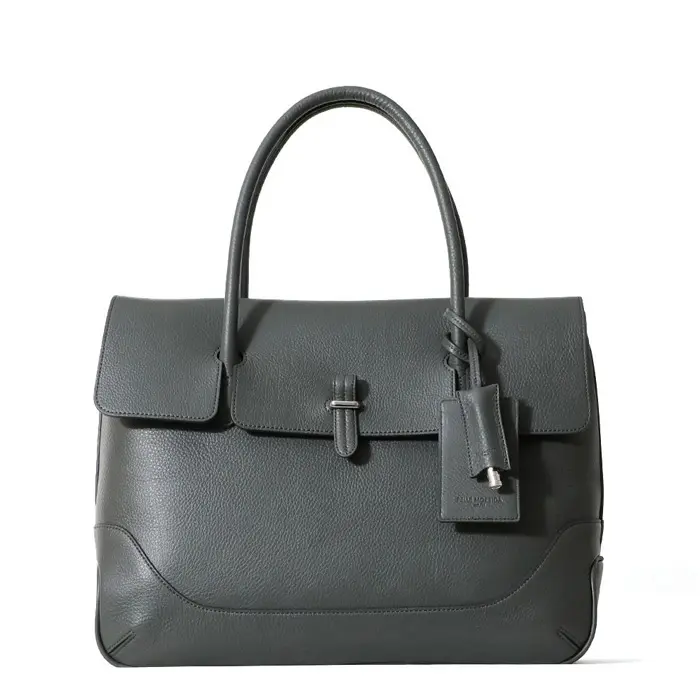 PELLE MORBIDA ペッレモルビダ Maiden Voyage シュリンクレザー フラップトートバッグ チャコールグレー