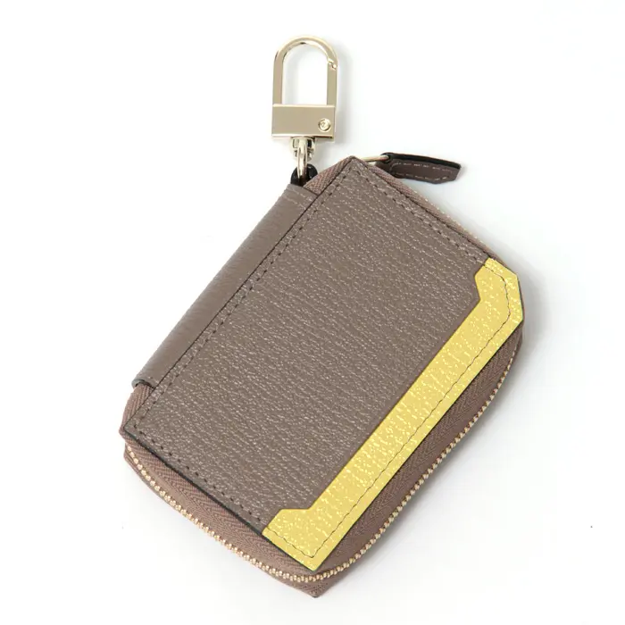 L'arcobaleno ラルコバレーノ ゴートレザー  スマートWキーケース GRAY/YELLOW