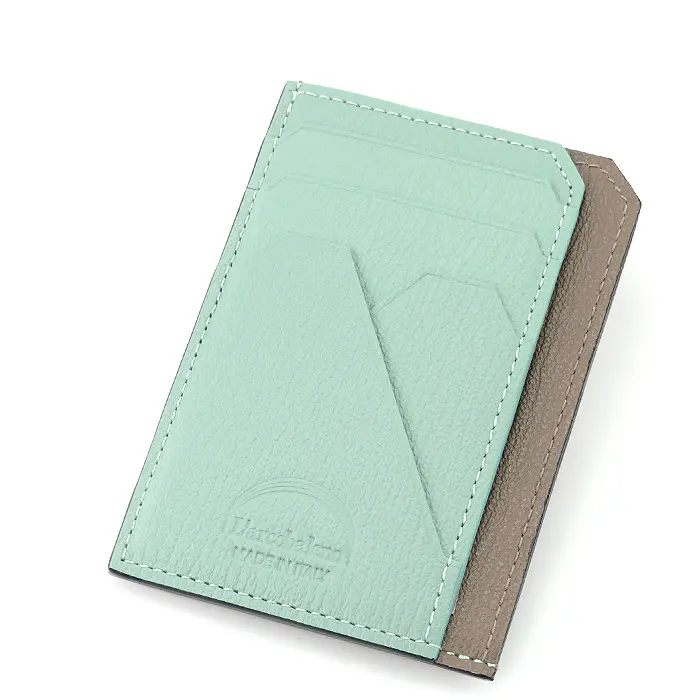 L'arcobaleno ラルコバレーノ ゴートレザー スマートミニウォレット GRAY/MINT