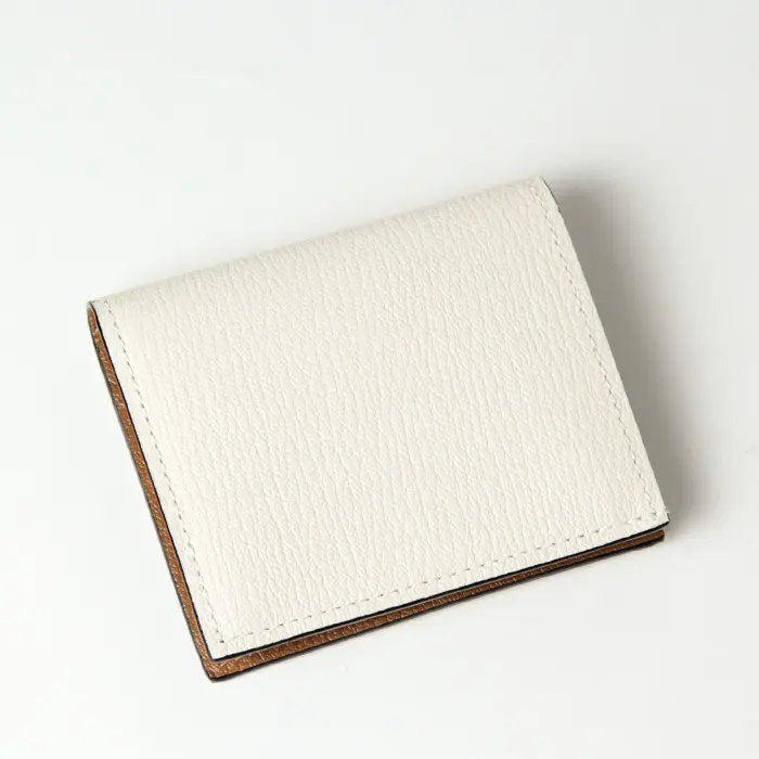 L'arcobaleno ラルコバレーノ ゴートレザー 二つ折り ミニウォレット WHITE/CAFE