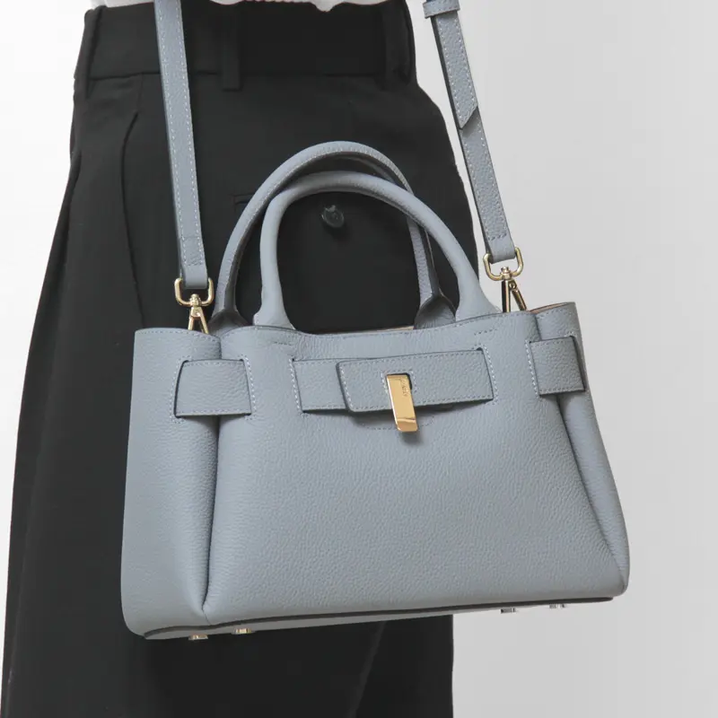 PUNTI. プンティ MIRROR-HAND ⽜シュリンクレザー 2WAYミニトート DUSTY BLUE