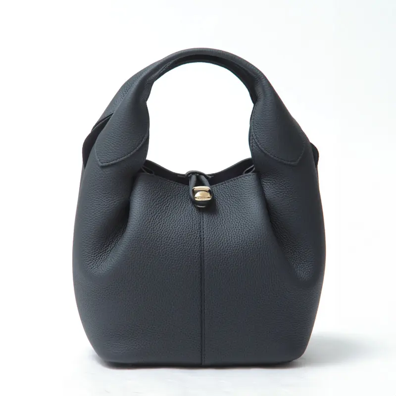 PUNTI. プンティ RONDE シュリンクレザー ハンドバッグ NAVY