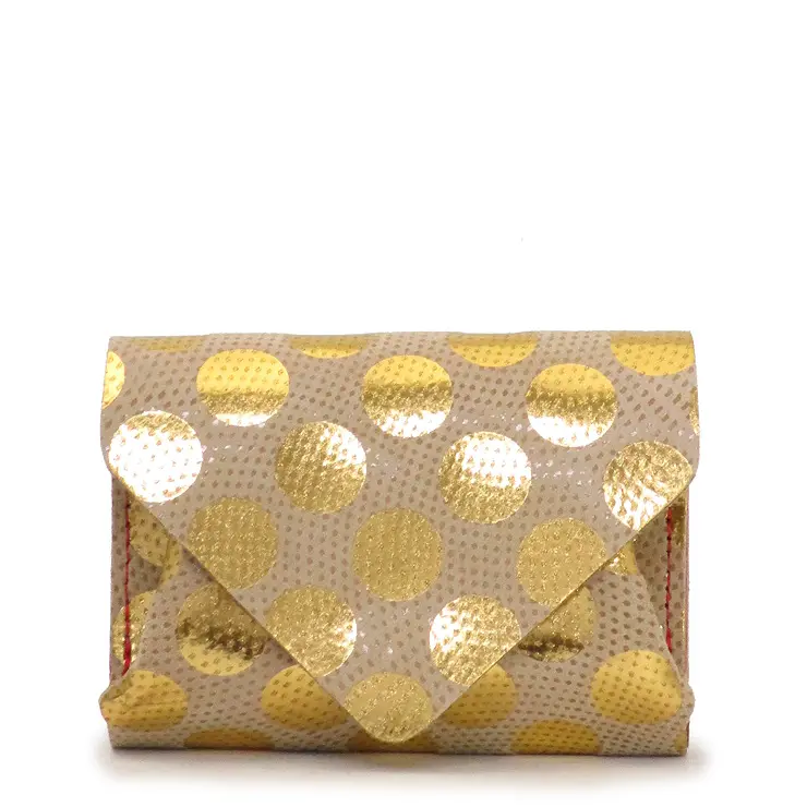 Carmine カーマイン 三つ折り財布 コンパクトウォレット ドット ゴールド