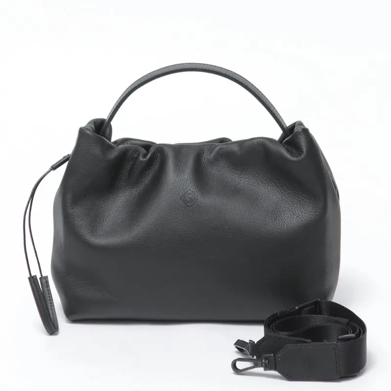 TESSEN CREATION テッセンクリエーション BASIC POUCH 撥水カウレザー 2way 巾着バッグ (M) BLACK