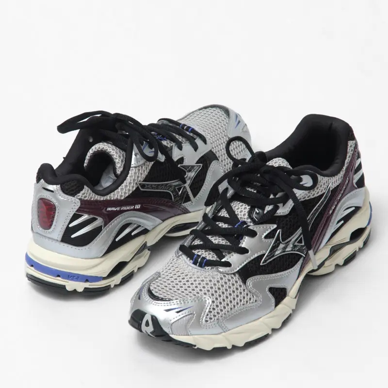 MIZUNO ミズノ WAVE RIDER 10 メッシュ ランニングスニーカー SILVER/BLACK