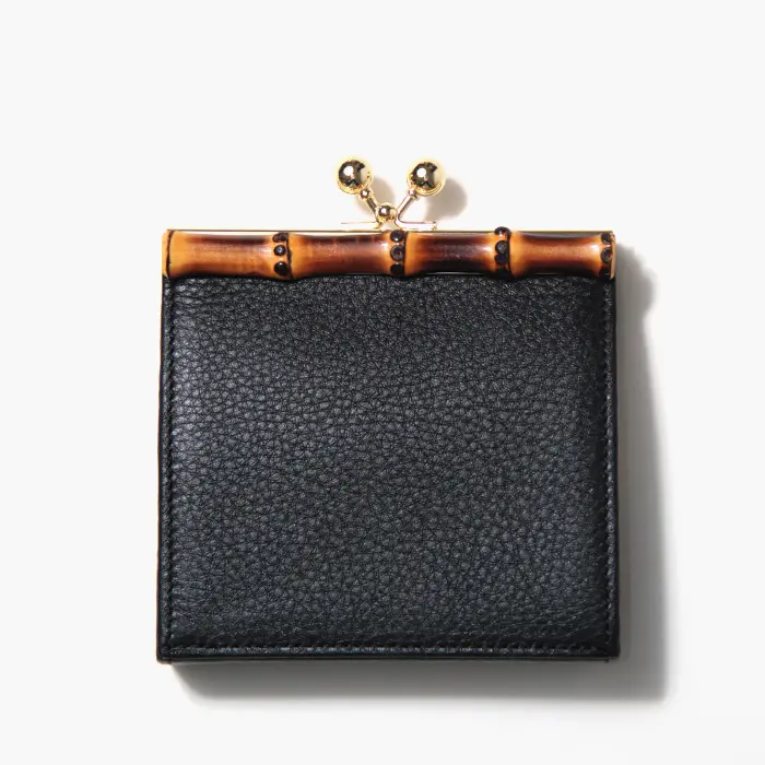 POMTATA ポンタタ ソフトレザー バンブー がま口 ミニ財布 BLACK