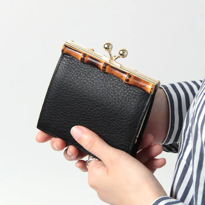 ソフトレザー バンブー がま口 ミニ財布