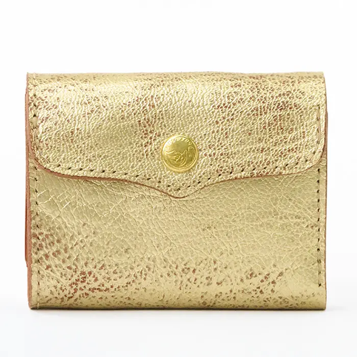SARANAM サラナン メタリック レザー 三つ折り 財布 ゴールド