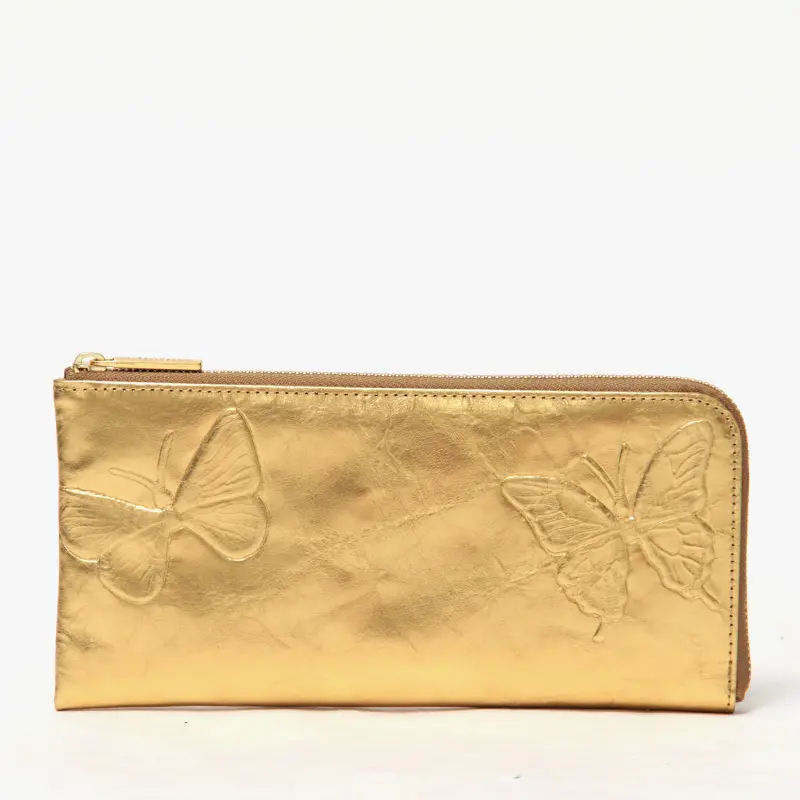 VIA DOAN ヴィアドアン DOLCE SHINE ドルチェシャイン 蝶々 L字ファスナー 長財布 ゴールド