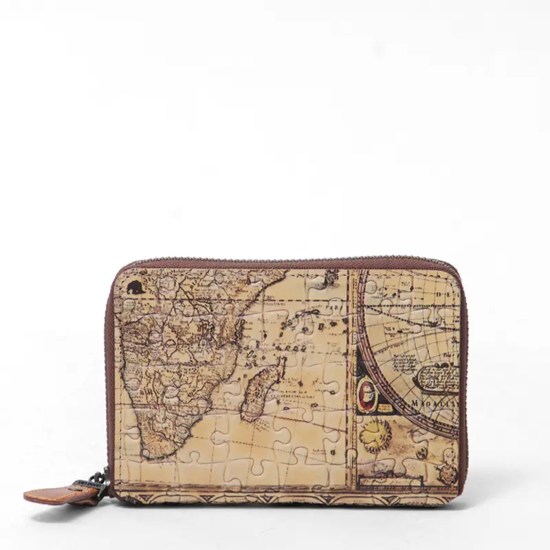 VIA DOAN ヴィアドアン Map ラウンドファスナー 二つ折り 財布