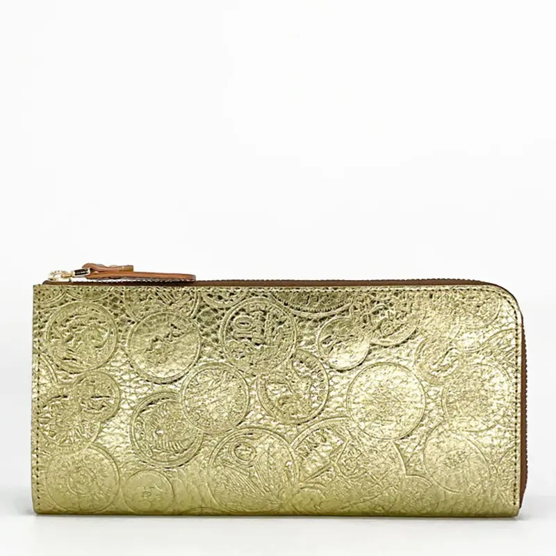 VIA DOAN ヴィアドアン Coin L字ファスナー 長財布 ゴールド