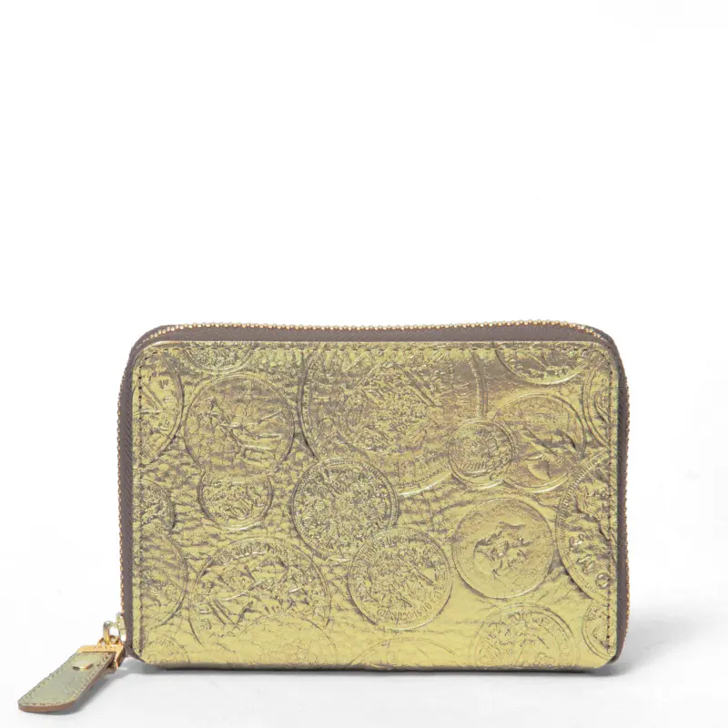 VIA DOAN ヴィアドアン Coin ラウンドファスナー 二つ折り 財布 ゴールド