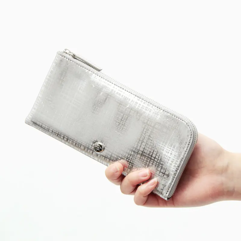 Neutral Gray ニュートラルグレイ ネット チェック柄 L字ファスナー 長財布