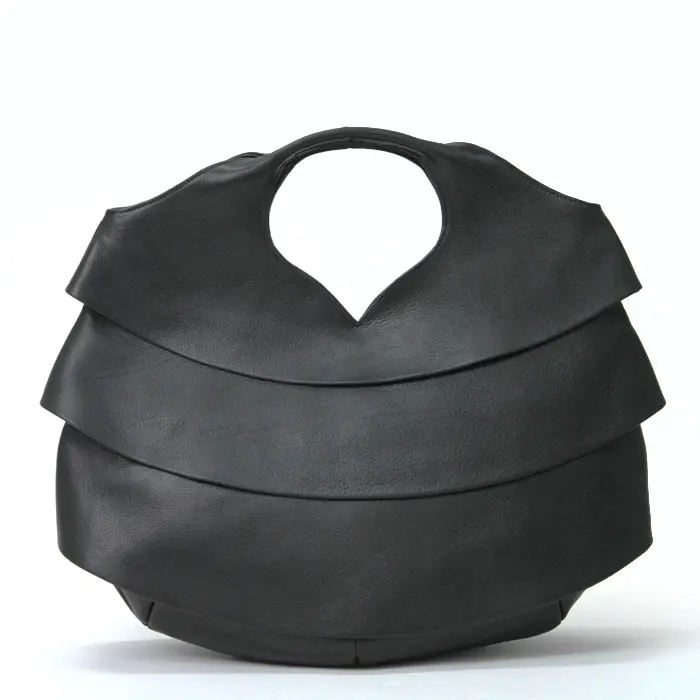 michiamo ミキアモ ソフトキップレザー フリル トートバッグ ブラック