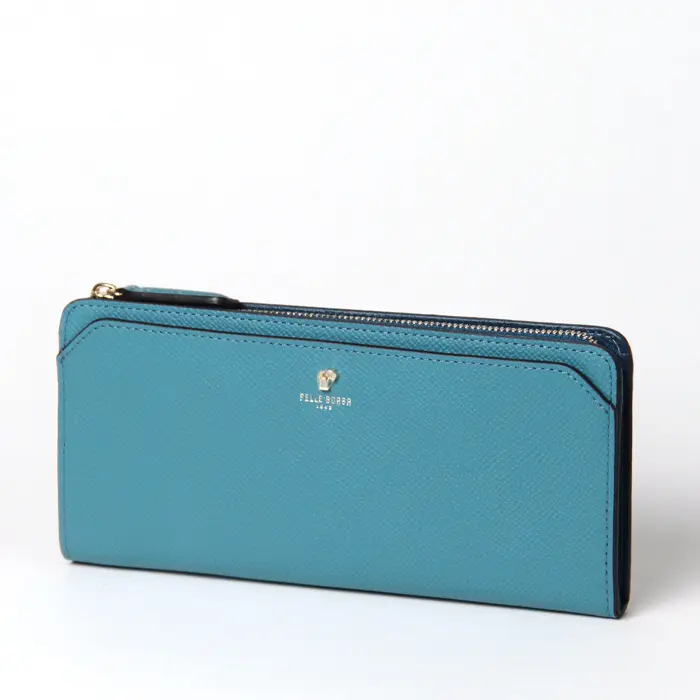 PELLE BORSA ペレボルサ フレンチカーフグッズ L字ファスナー長財布 ブルー