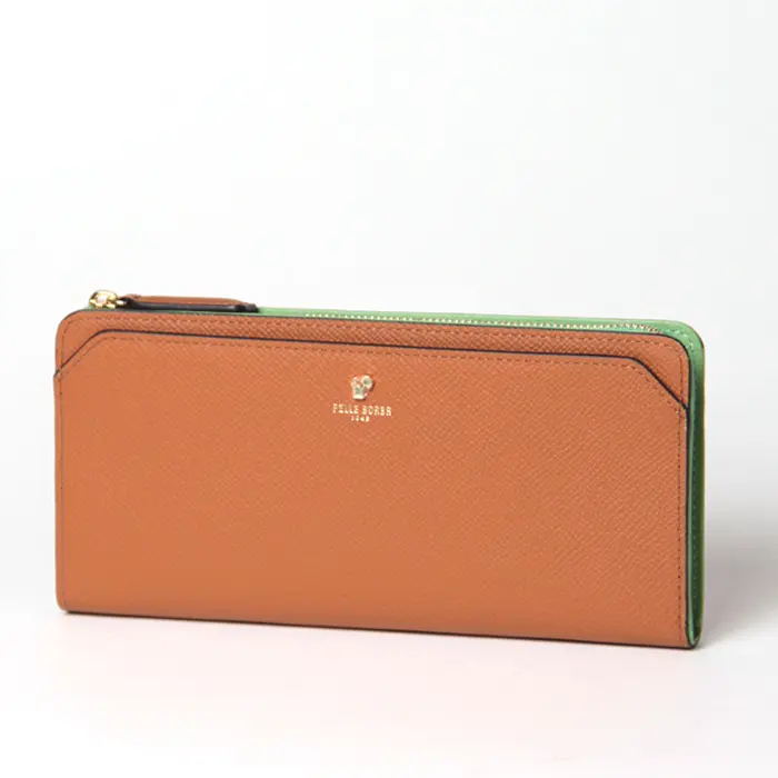 PELLE BORSA ペレボルサ フレンチカーフグッズ L字ファスナー長財布 キャメル