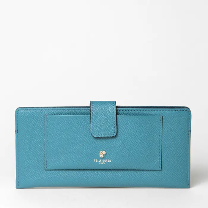 PELLE BORSA ペレボルサ フレンチカーフグッズ フラットウォレット 長財布 ブルー