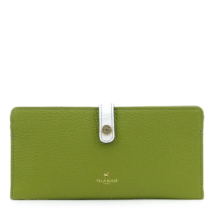 PELLE BORSA ペレボルサ Reinette Goods シュリンクレザー スリムウォレット グリーン/ゴールド