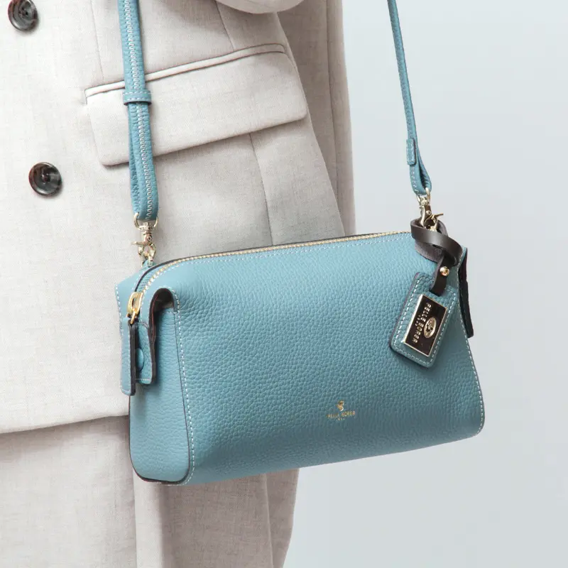 PELLE BORSA ペレボルサ レネット レザー ショルダーバッグ ブルーグレー