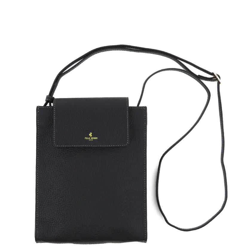 PELLE BORSA ペレボルサ Reinette レネット シュリンクレザー スクエアーポシェット ブラック