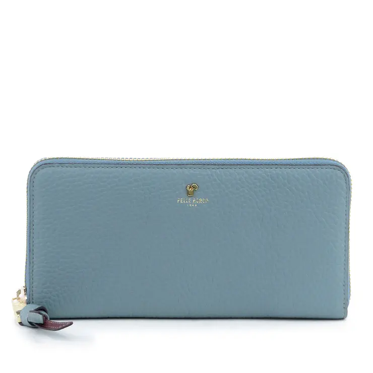 PELLE BORSA ペレボルサ Reinette Goods シュリンクレザー ラウンドファスナー 長財布 ブルーグレー