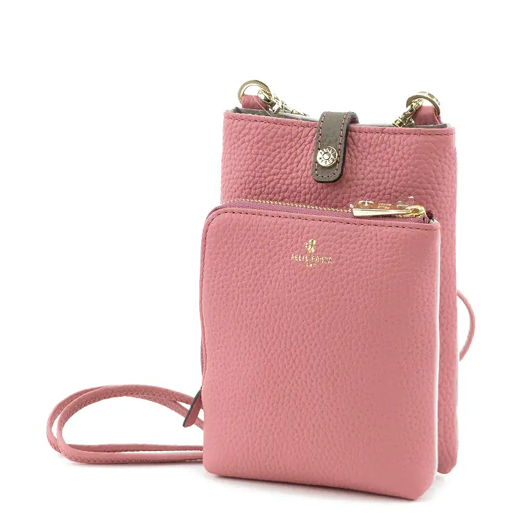 PELLE BORSA ペレボルサ Reinette レネット シュリンクレザー スマートポシェット コーラルピンク