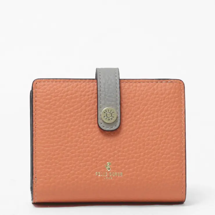 PELLE BORSA ペレボルサ Reinette Goods 型押しシュリンク 二つ折り財布 サーモンオレンジ