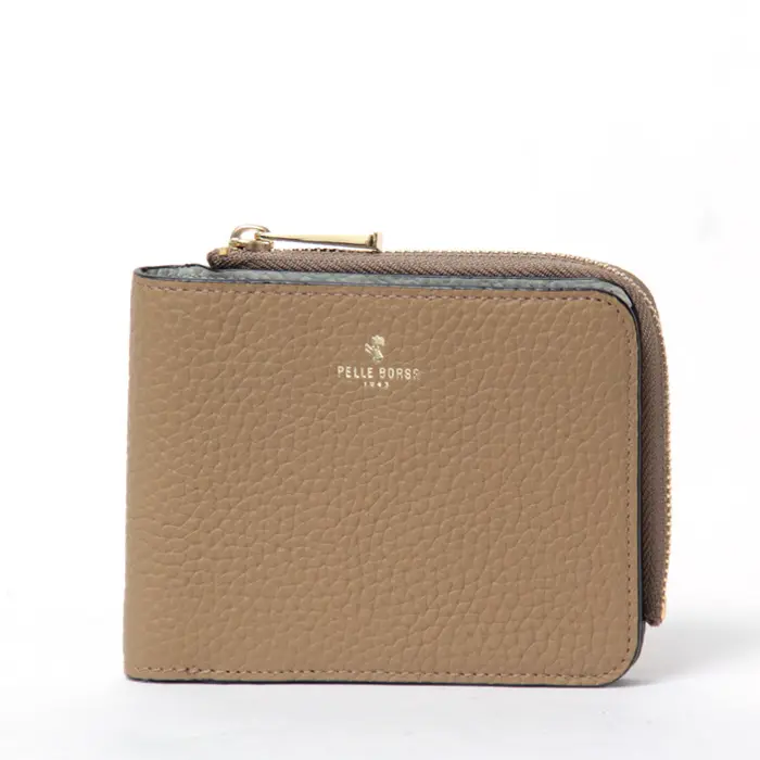 PELLE BORSA ペレボルサ Reinetto Goods  型押しシュリンク L字ファスナー 二つ折り財布 キャメル