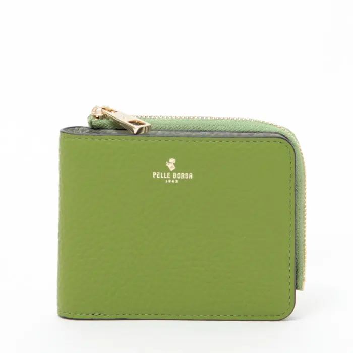 PELLE BORSA ペレボルサ Reinetto Goods  型押しシュリンク L字ファスナー 二つ折り財布 グリーン