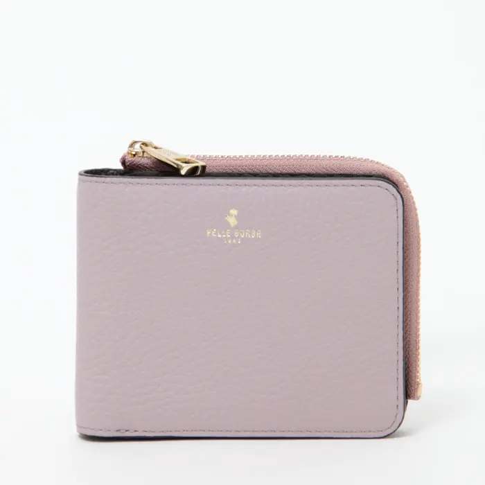PELLE BORSA ペレボルサ Reinetto Goods  型押しシュリンク L字ファスナー 二つ折り財布 ライラック