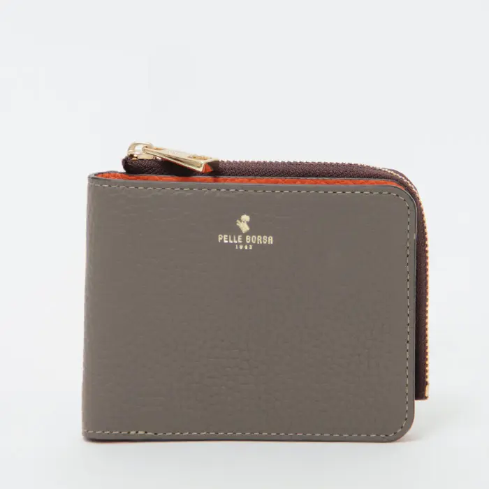 PELLE BORSA ペレボルサ Reinetto Goods  型押しシュリンク L字ファスナー 二つ折り財布 トープ