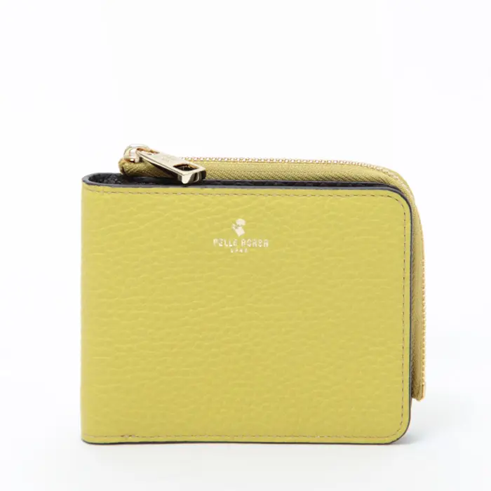 PELLE BORSA ペレボルサ Reinetto Goods  型押しシュリンク L字ファスナー 二つ折り財布 イエロー