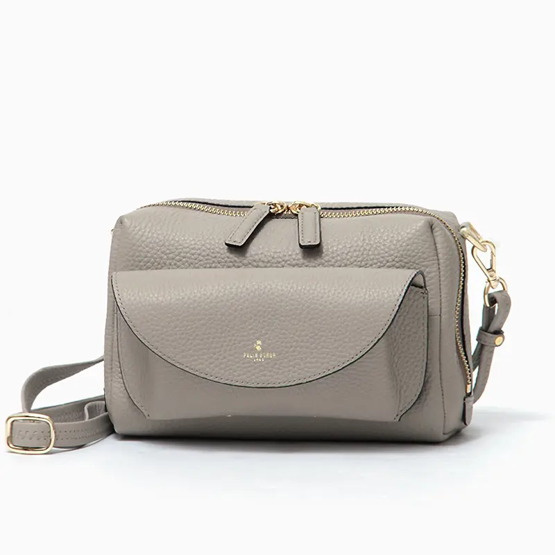 PELLE BORSA ペレボルサ REINETTE シュリンクレザー メガネポケット付きポシェット グレージュ